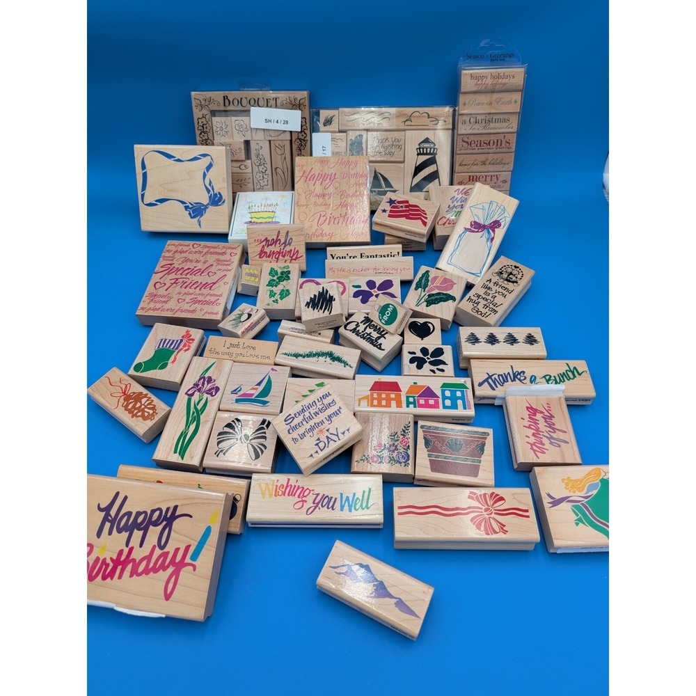 Wholesaler Reseller Crafter Enthusiast Wooden Rubber Stamp Lot Of 50+ Misc